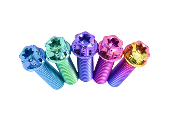 Titanium Button Head Bolt M5x8mm Torx Drive with Rainbow Finish and Vacuum Nitriding Surface