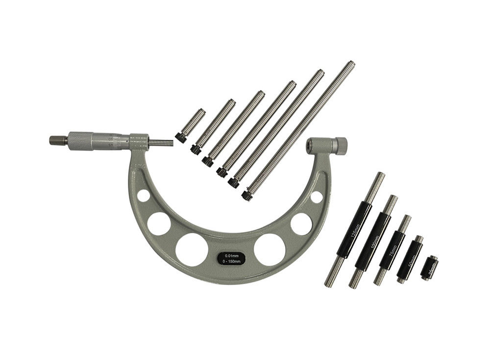 0-150mm Interchangeable Anvils Outside Micrometer With Ratchet Thimble For Easy Application