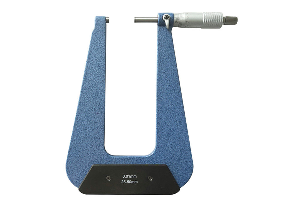 High Precision Deep Throat Micrometer with Ratchet Stop and Carbide Measuring Face