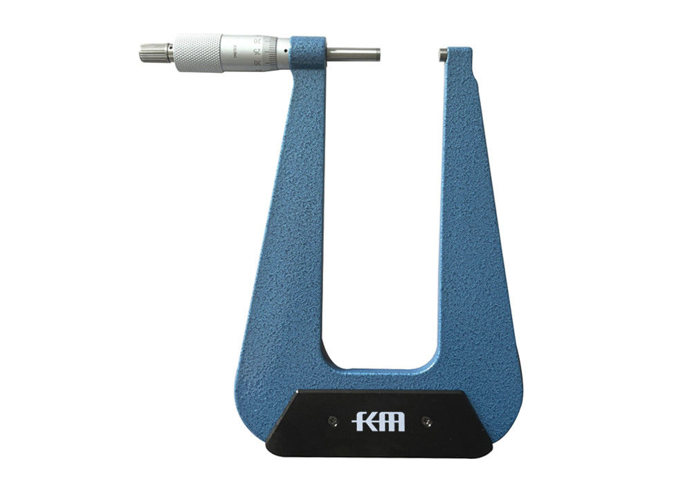High Precision Deep Throat Micrometer with Ratchet Stop and Carbide Measuring Face