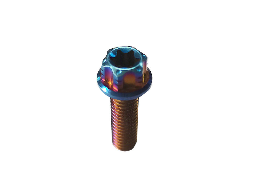 Titanium Button Head Bolt M5x8mm Torx Drive with Rainbow Finish and Vacuum Nitriding Surface