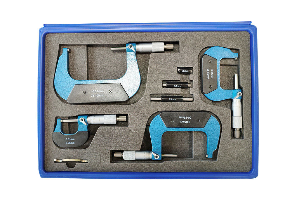 Standard 0-100mm Outside Micrometer Set with Carbide Measuring Faces Provide Accuracy